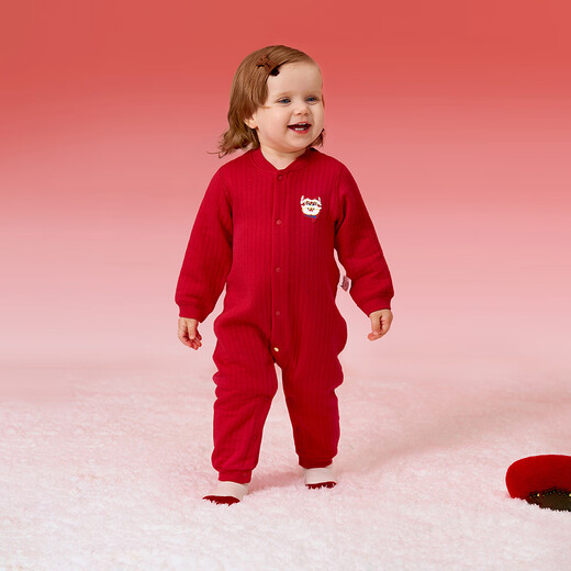 Tongtai (TONGTAI) baby jumpsuit autumn and winter pure cotton warm baby crawling suit red harem festive new year outfit red 73cm