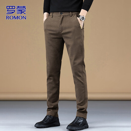 ROMON casual pants men's business pants spring men's Korean style trendy straight slim trousers coffee 31