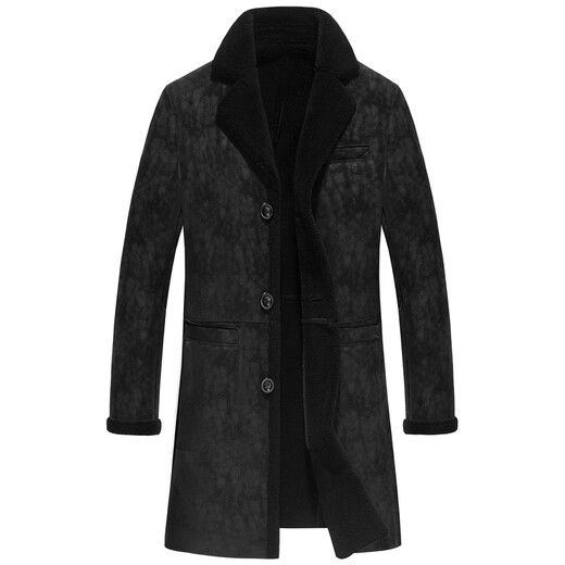 CHEVALPES international first-line brand sheepskin men's long suit lapel coat genuine leather coat men's windbreaker imitation fur black M 165