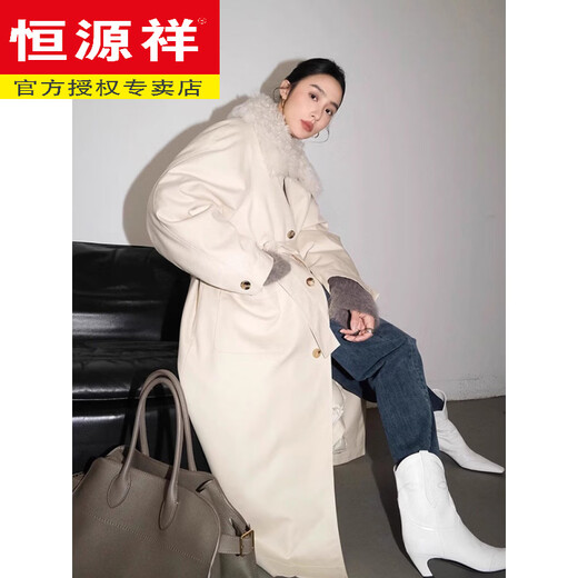 恒源祥2026冬季高端长款风衣女90白鹅绒大翻毛领羽绒服女加厚宽松派克服 白色 XS