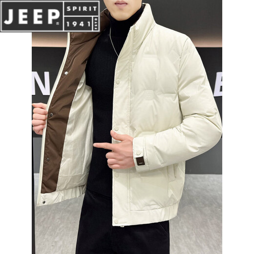 JEEP SPIRIT2025 Мужской пуховик с коротким воротником-стойкой, утолщенный теплый зимний белый пуховик, мужской модный и красивый бежевый 2XL
