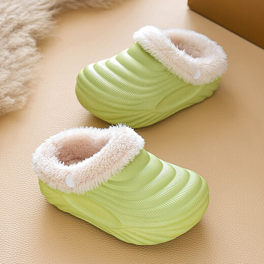Shiwen EVA children's cotton slippers, furry shoes, warm cartoon, soft, non-slip, removable and washable, middle and large children's parent-child cotton slippers, khaki color 24-25 size