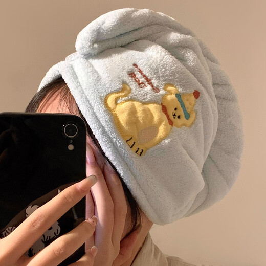Jingga cute puppy hair drying cap for women, absorbent and quick-drying hair towel, coral velvet thickened shampoo and shower cap for students, yellow puppy drying hair cap, absorbent and quick-drying