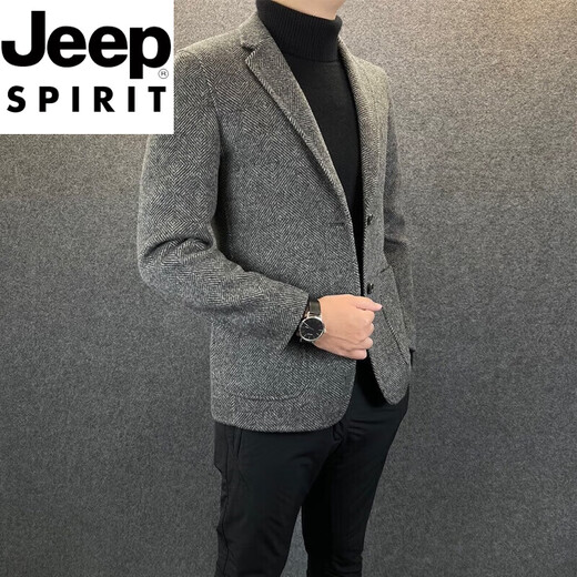 JEEP SPIRIT New Business Casual Suit Jacket Men's Autumn and Winter New Trendy Fashion Versatile British Suit Collar Jacket Gray XL
