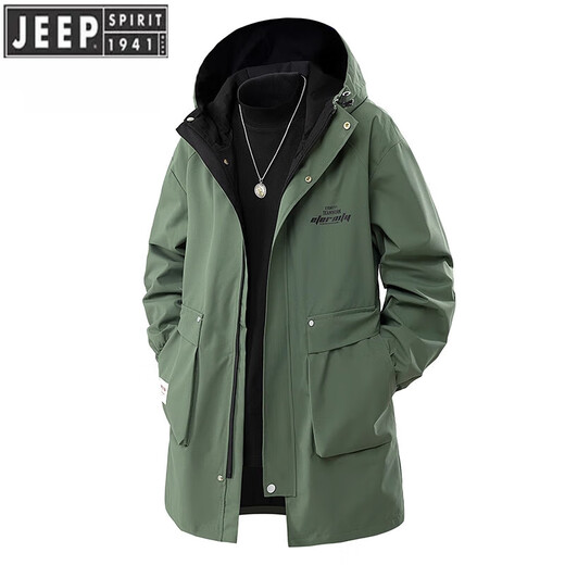 JEEP SPIRIT genuine men's mid-length windbreaker 2026 autumn and winter plus velvet thickening large size casual loose coat clothes 6851 black 2XL weight 140-160Jin Jin equals 0.5 kg