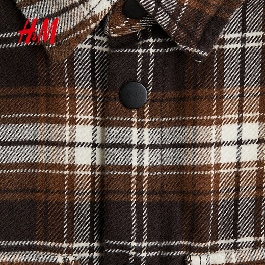 H&M children's clothing children's boys' shirt spring new plaid shirt cotton flannel jacket style shirt 1294610 brown/plaid 165 165/84 (13-14Y)