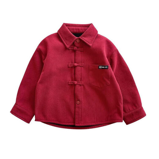 Boys' velvet shirts, winter New Year's festive clothes, autumn and winter children's New Year's greetings winter clothes, boys' Christmas shirts, red velvet 130