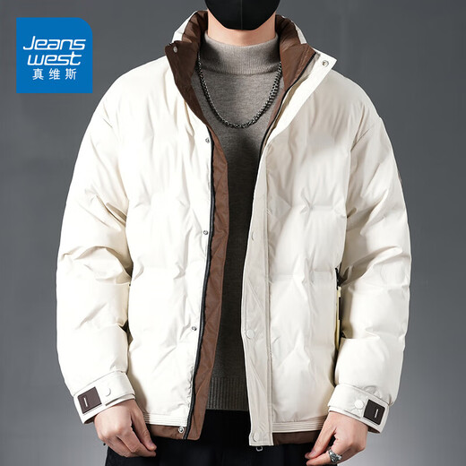 真维斯（Jeanswest）羽绒服男2025春秋新款潮流时尚鸭绒保暖御寒宽松外套上衣 9769米白色 M