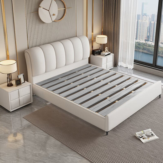 Domestic product subsidy New modern and simple 1.8m double bed master bedroom 1.5m Italian style leather bed Luxury leather bed Delivery to home 1.5*2.0m frame structure-conventional silent bed board