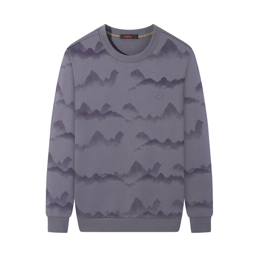 Qipai Xinjiang cotton/national style landscape print round neck sweatshirt for men 2025 autumn and winter new casual versatile top trend dark gray S (165)