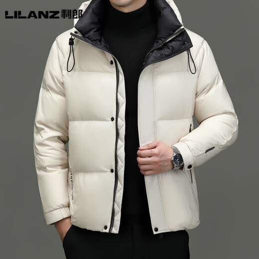 利郎（LILANZ）鹅绒羽绒服男高端品牌冬季商务休闲防寒保暖时尚青中年外套男 米白色 M
