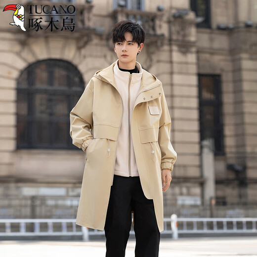 Woodpecker (TUCANO) 2026 new windbreaker men's mid-length jacket three-in-one detachable hooded jacket windproof and waterproof premium style jacket black M