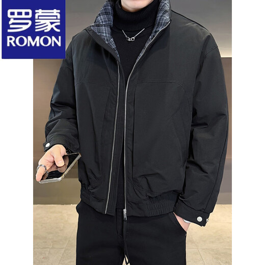 ROMON Workwear Stand Collar Down Jacket Men's Contrast Color Jacket 2025 Winter New Thickened Warm Short Men's Clothing Black M 90-115Jin Jin equals 0.5 kg