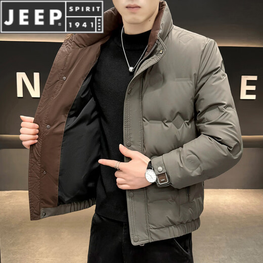 JEEP SPIRIT short stand collar down jacket for men 2025 new fashionable and handsome youth warm jacket winter tops pea green L