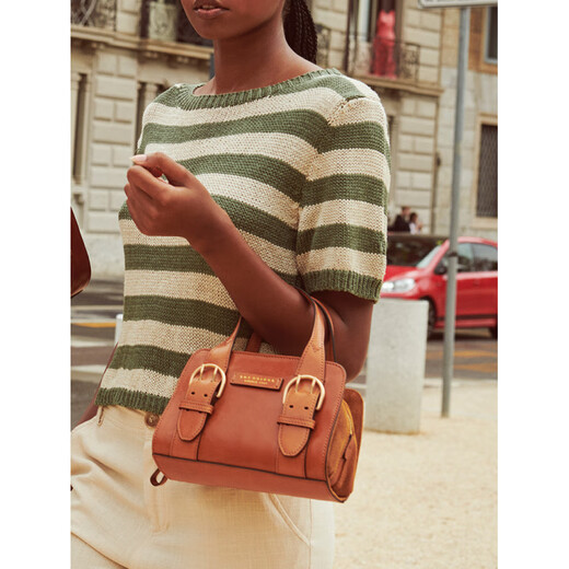 THE BRIDGE/Bridge handmade cowhide women's all-match handbag bowling bag berry red