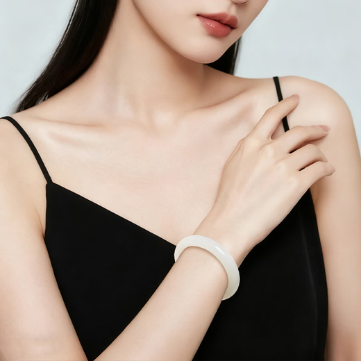 Pure Heart Stone Boutique Grade Hetian Jade Bracelet Women's White Jade Peace Bracelet for Girlfriend and Mom The inner diameter is about 57-58mm