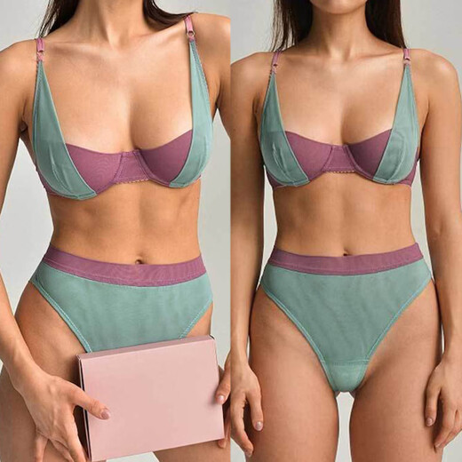 Victoria Palace Sexy Underwear Comfortable Breathable Gathering Pure Desire Color Matching Upper Breast Supporting Sexy Bra Panties Women's Suit Thin Black 85B /38