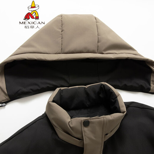 Scarecrow Fat Brother 2025 winter new style young men plus size plus size color matching hooded removable down jacket green 3XL 190