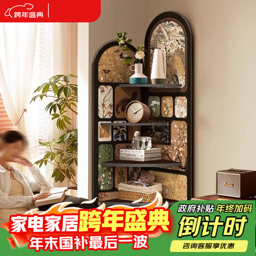 Yihuanyu Medieval style floor-standing furnishings living room corner cabinet retro storage rack multi-layer storage cabinet next to modern decorative painting