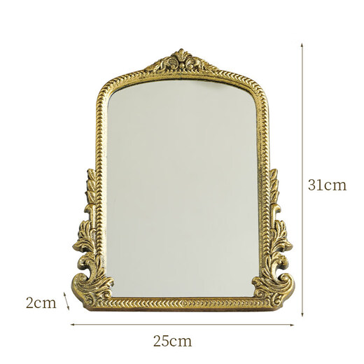 Antique desktop desktop cosmetic mirror French wall hanging decorative mirror carved mirror cosmetic mirror wooden desktop mirror antique gold