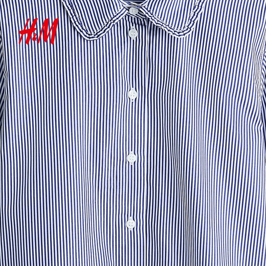 H&M women's shirt 2026 spring new cotton fashionable temperament simple poplin high intelligence shirt 1316432 blue/stripe S 160/88