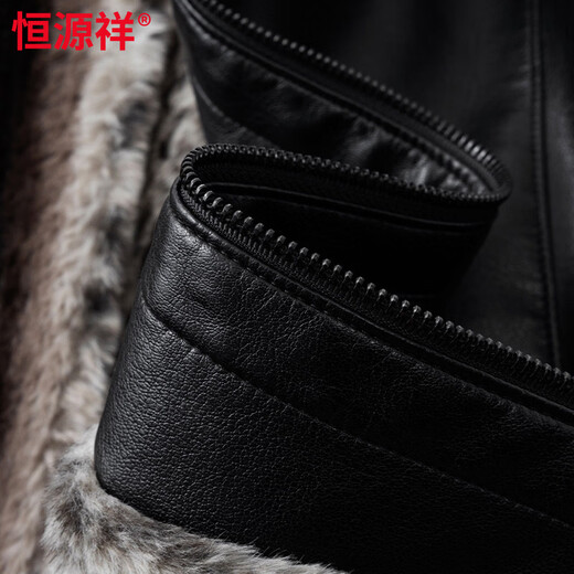 Hengyuanxiang dad winter leather jacket middle-aged and elderly men's velvet thickened cold-proof and warm leather jacket middle-aged stand-up collar top black L 175 recommended 90-115 Jin Jin equals 0.5 kg
