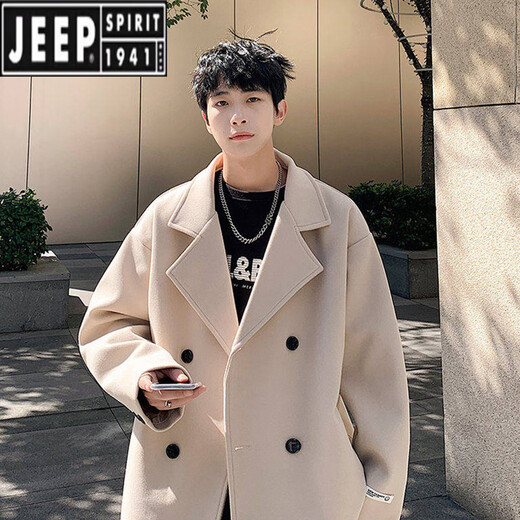 JEEP SPIRIT Korean style short woolen coat men's winter style cotton thickened coat British style woolen suit jacket black L 120-135Jin Jin equals 0.5 kg