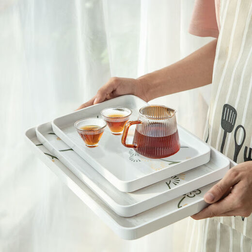 Xingfang Rectangular Large Tray Melamine Tea Tray Breakfast Tray Living Room Dried Fruit Fruit Tray Thickened Pine Medium Tray