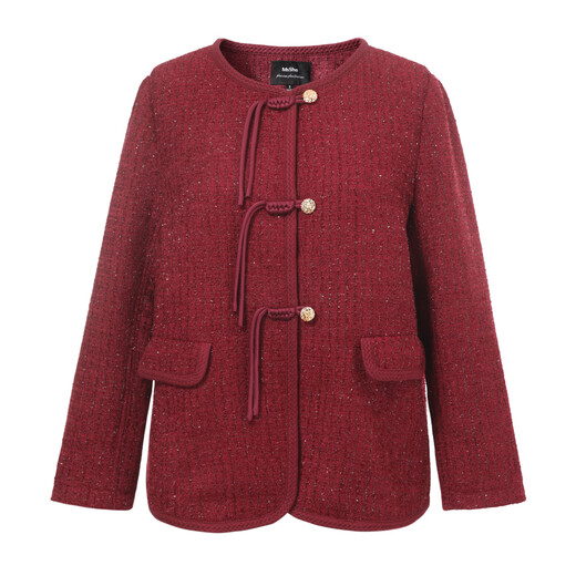 MsShe Xiaoxiangfeng bright silk tweed plus size women's 2025 winter wear fat mm new Chinese style buckle jacket Persian red ready stock 2XL