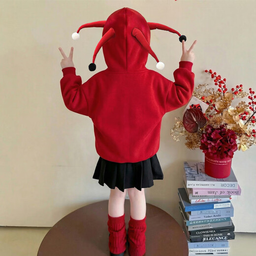 G.duck New Year's greeting clothes for girls, velvet sweatshirt, winter 2026 new style, super nice festive top for children, baby red inner wear, red 120 cm