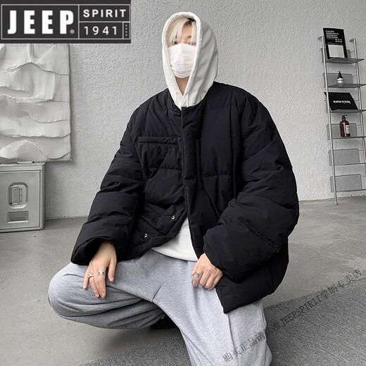 JEEP SPIRIT8XL Extra Large Size 90 White Duck Down Down Jacket Men's Winter Korean Style Fat Loose Collarless Thickened Jacket New Product White 6XL 220-240Jin Jin is equal to 0.5 kg
