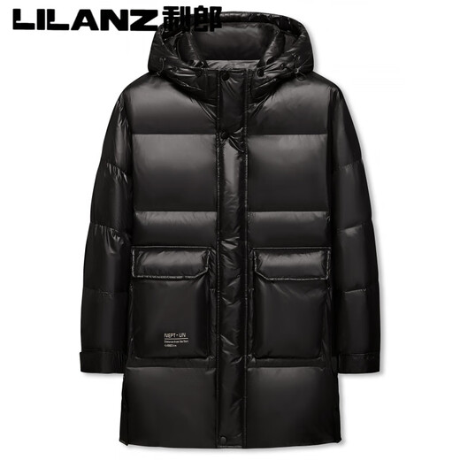 LILANZ利郎大码黑金中长款羽绒服男冬季加厚鹅绒服胖子90白鹅绒防寒保暖 黑色（黑色内里） L (建议120-140斤)