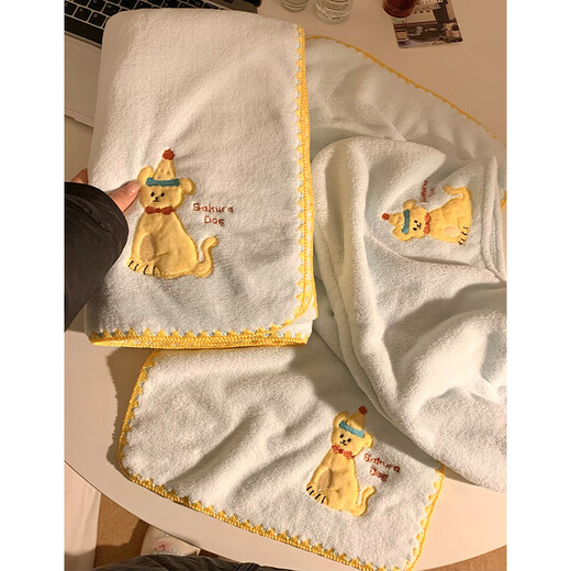 Jingga cute puppy hair drying cap for women, absorbent and quick-drying hair towel, coral velvet thickened shampoo and shower cap for students, yellow puppy drying hair cap, absorbent and quick-drying