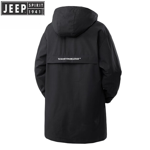 JEEP SPIRIT genuine men's mid-length windbreaker 2026 autumn and winter plus velvet thickening large size casual loose coat clothes 6851 black 2XL weight 140-160Jin Jin equals 0.5 kg