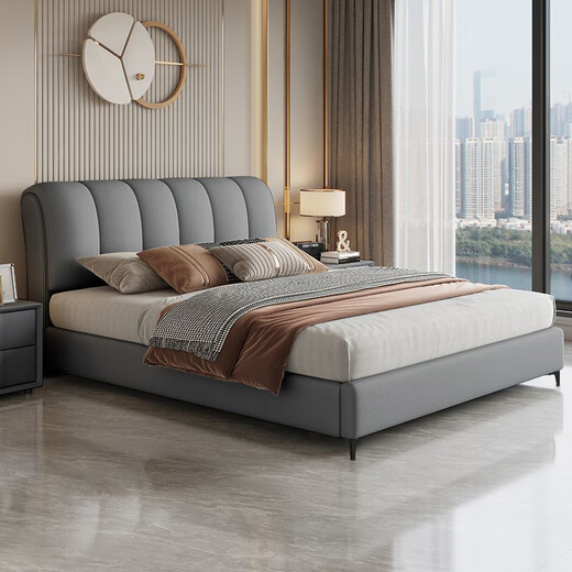 Domestic product subsidy New modern and simple 1.8m double bed master bedroom 1.5m Italian style leather bed Luxury leather bed Delivery to home 1.5*2.0m frame structure-conventional silent bed board