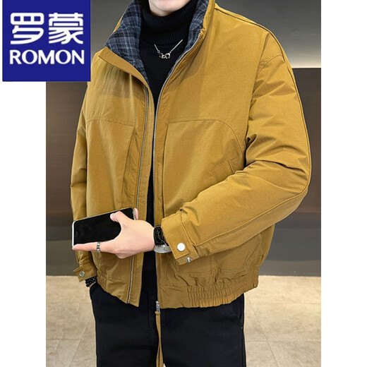 ROMON Workwear Stand Collar Down Jacket Men's Contrast Color Jacket 2025 Winter New Thickened Warm Short Men's Clothing Black M 90-115Jin Jin equals 0.5 kg