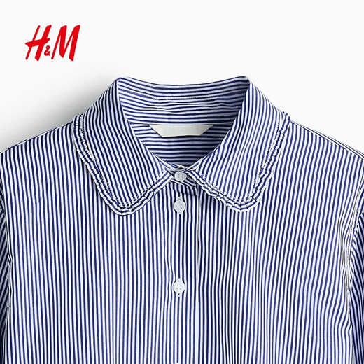 H&M women's shirt 2026 spring new cotton fashionable temperament simple poplin high intelligence shirt 1316432 blue/stripe S 160/88