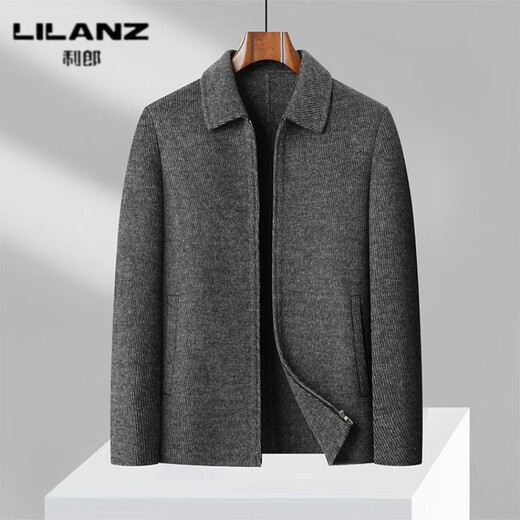 Lilang middle-aged men's woolen woolen coat with dark pattern lapel 2025 new autumn and winter casual executive jacket black L