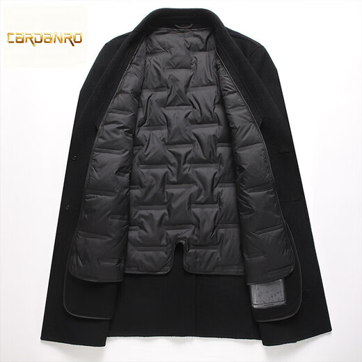 卡丹路奢侈高档品牌秋冬羽绒内胆双面呢大衣男羊毛大衣外套中长款双面呢 黑色 L 175