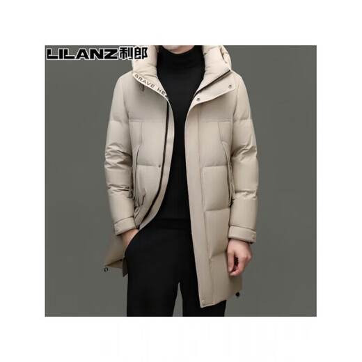 LILANZ Men's Mid-Length Down Jacket Winter Fashionable and Versatile Thickened Warm Hooded Jacket for Young and Middle-aged Men Off-White 14XL (190)