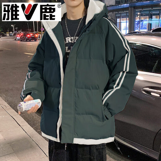 雅鹿冬季外套男2026新款潮牌青少年学生韩版潮流冬天装加厚连帽羽绒服 军绿【加厚升级款】 M