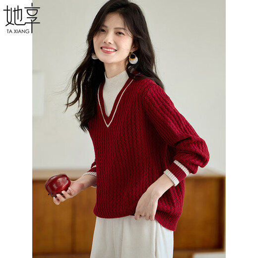 She enjoys half turtleneck sweater for women New Year's red holiday two-piece knitted bottoming sweater autumn and winter sweater for women T143Z3020