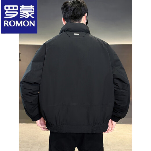 ROMON Workwear Stand Collar Down Jacket Men's Contrast Color Jacket 2025 Winter New Thickened Warm Short Men's Clothing Black M 90-115Jin Jin equals 0.5 kg