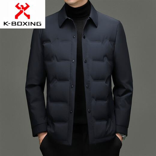 KBXNG Jinba зимний белый мужской пуховик на утином пуху, деловая простая одежда для папы, модная бархатная теплая куртка с лацканами 90 для мужчин, черный L 175