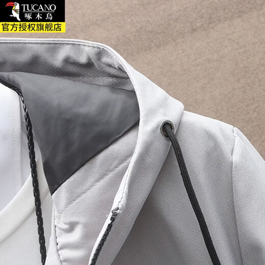 Woodpecker windbreaker autumn and winter thickened velvet men's medium-length jacket loose and handsome coat men's casual top coat trendy gray velvet style XL