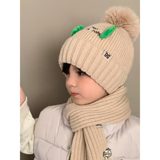 HAL.DUCK Children's Hat and Scarf Two-piece Set for Autumn and Winter Girls Cute Knitted Wool Thickened Warm Boy's Ear Protection Hat Three-dimensional Dinosaur-Yellow 6-12 Years Old/Head Circumference 52-55cm One Size/Elastic