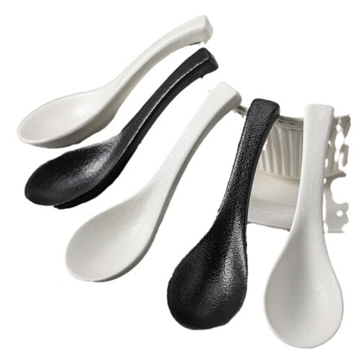 WANIOT Black and White Simple Matte Feeling Light Luxury Household Ceramic Spoon Spoon Wholesale Spoon High-Looking Rice Spoon Small Spoon - Matte Black
