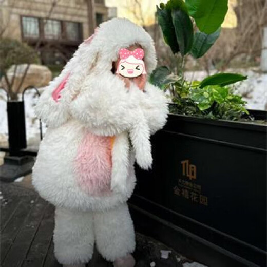 G.duck winter parent-child clothing for mothers and girls, cute plush bunny suit, bunny clothes for girls plus plush four-piece set, cartoon rabbit 150 cm