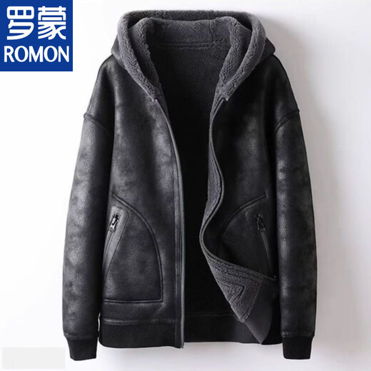 ROMON 2025 новая двусторонняя мотоциклетная куртка плюс бархатная утолщенная замшевая меховая куртка «все в одном», мужская меховая куртка коричневого + черного цвета с капюшоном 3XL 145-165Jin Jin равна 0,5 кг