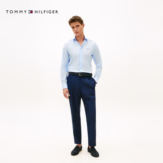 Tommy Hilfiger【吸湿速干】26春夏新款男装通勤小格纹可打包锥形休闲长裤 深蓝色DCA 31